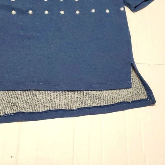 Hannah Blue Gray Boho Chic Long Sleeve Slouchy Sweater With 3D Pearls - Picture 7 of 9